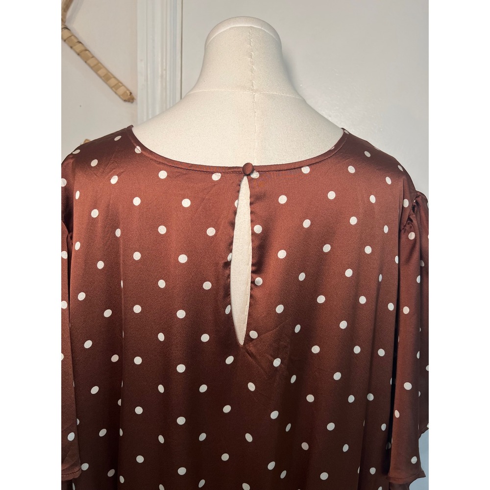 Torrid Brown Satin Polka Dot Faux Wrap Ruffle Midi Dress Plus Retro Size 6X - Picture 10 of 10